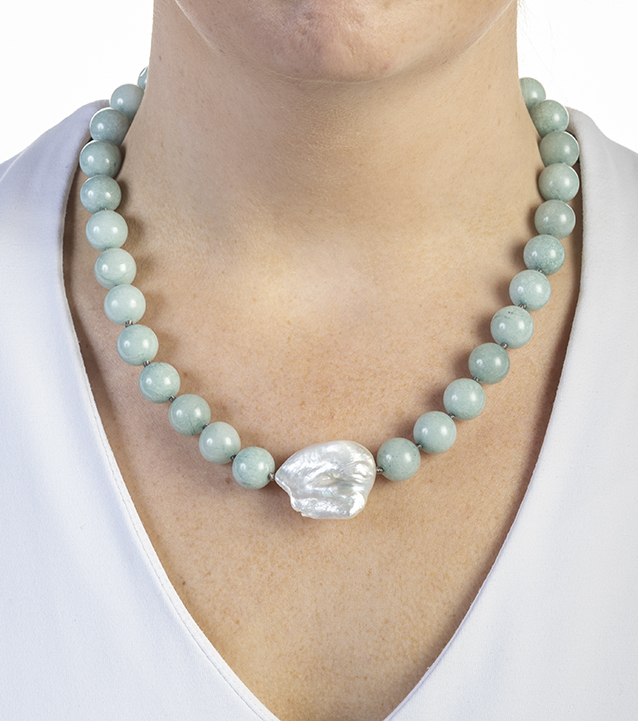 elegant handknotted white pearl green jade pearl necklace (mm) | eBay