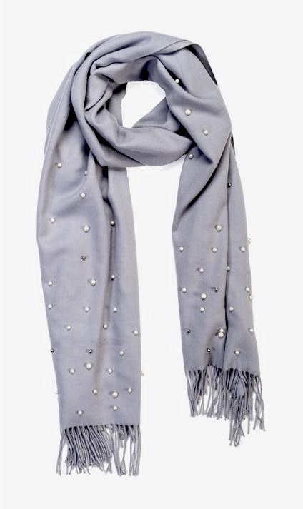 Zelly Grey Waffle Pearl Scarf Pashmina Embellished Scarf