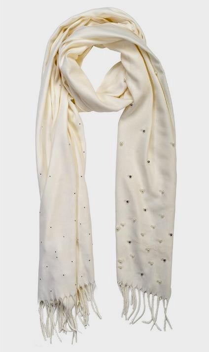 Winter white cashmere and pearl pashmina