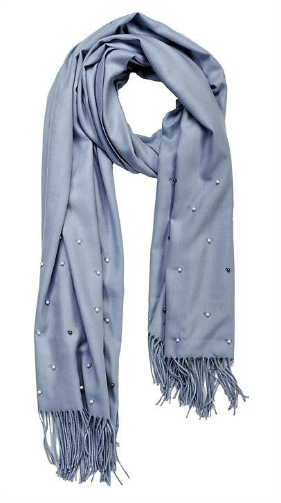 Silver blue cashmere and pearl pashmina