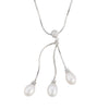 White pearl lariat with crystal accent