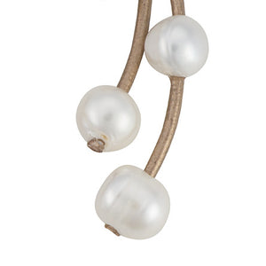 Hanging pearl and leather strand earrings
