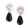 Black onyx and white coin pearl earrings