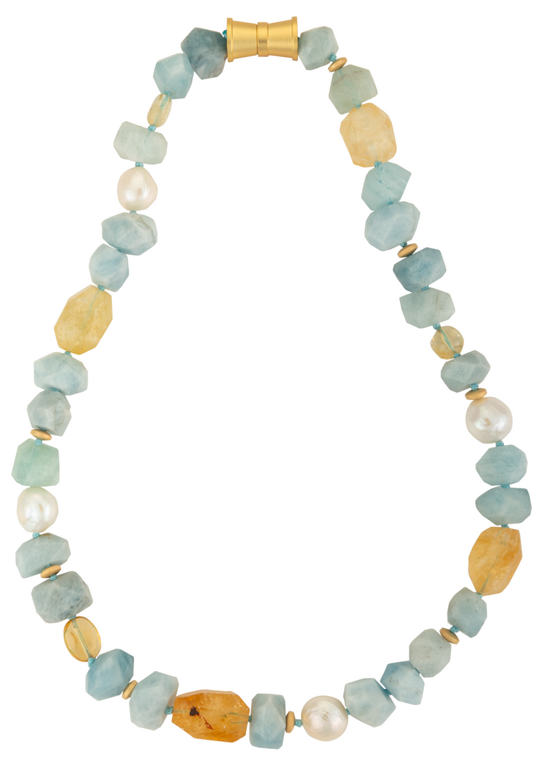 Aquamarine, citrine, and pearl necklace