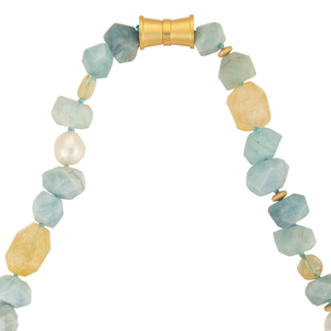 Aquamarine, citrine, and pearl necklace