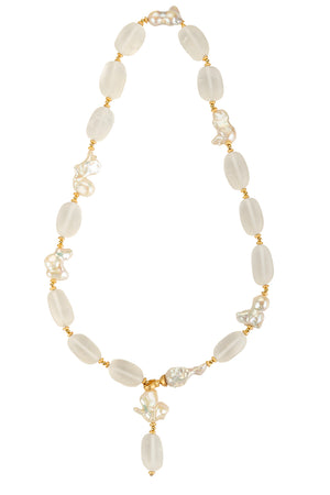 Hanging baroque pearl and frosted glass necklace