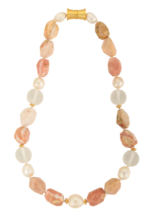 Pink opal and Edison pearl necklace