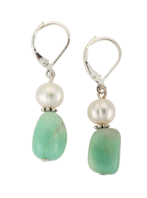 Amazonite and pearl drop earrings