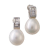 An image of pearl channel-set stud earrings with inlaid white crystal.