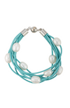 Nine-strand leather and pearl bracelet