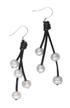 Hanging pearl and leather strand earrings