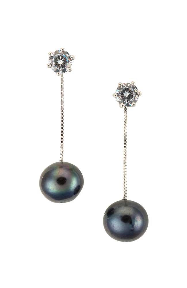 Hanging drop pearl earrings with CZ studs