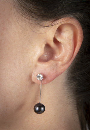 Hanging drop pearl earrings with CZ studs