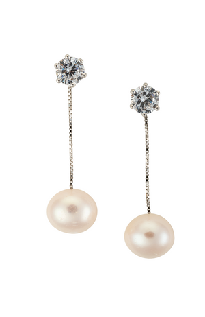 Hanging drop pearl earrings with CZ studs