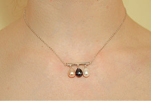 Minimalist three pearl silver bar necklace