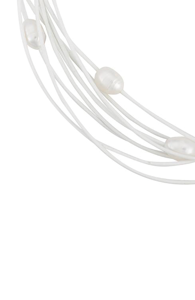 Leather and large pearl multi-strand necklace