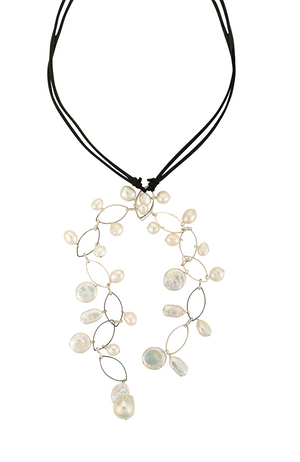 Long suede and coin pearl necklace