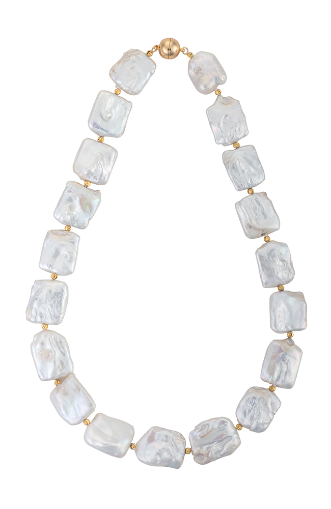 Square freshwater pearl necklace with gold beads