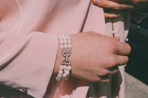 Three-strand pearl and crystal bracelet AAA+ Pearls