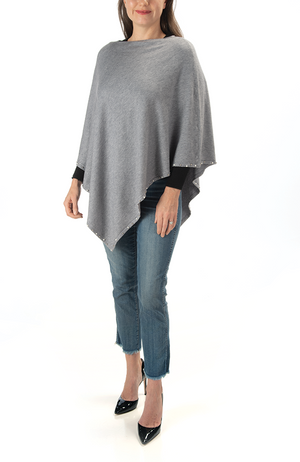 Ultra-soft gray pearl-trimmed poncho