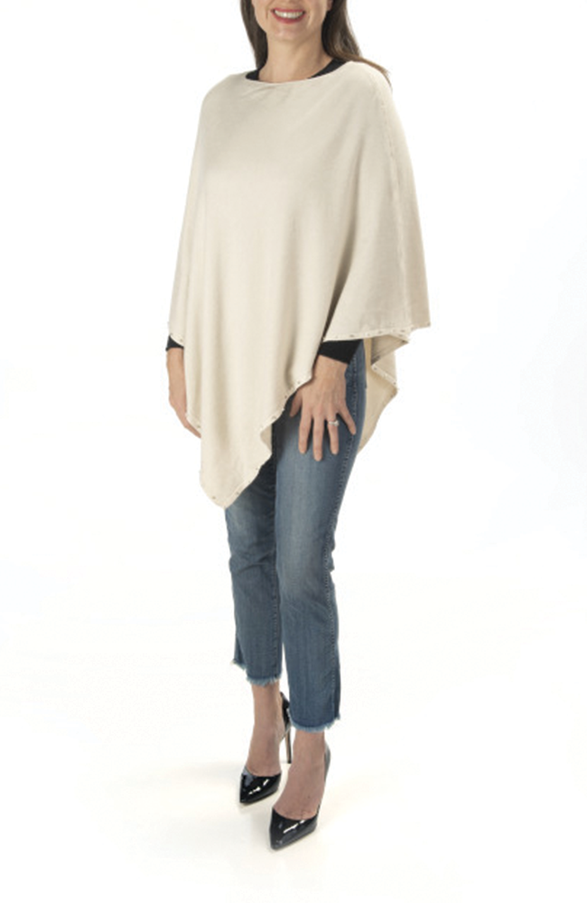 Ultra-soft oatmeal pearl-trimmed poncho