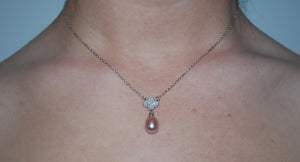 Pink pearl and crystal clover necklace