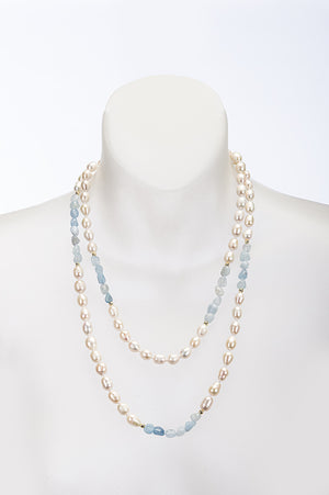 43” Aquamarine and Freshwater Baroque Pearl Necklace