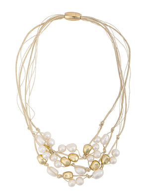 Multi-Strand Cotton and Freshwater Pearl Statement Necklace