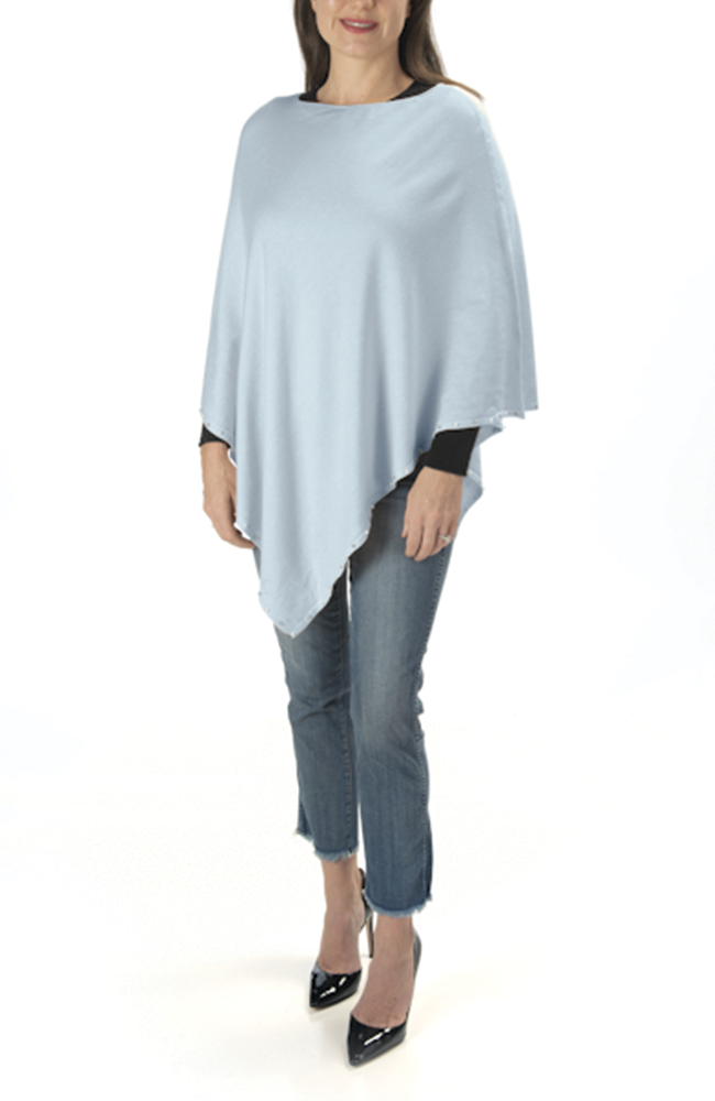 Ultra-soft silver blue pearl-trimmed poncho