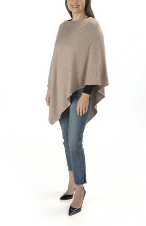 Ultra-soft taupe pearl-trimmed poncho