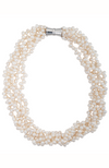 An image of a five-strand white cultured keshi pearl necklace with a magnetic clasp