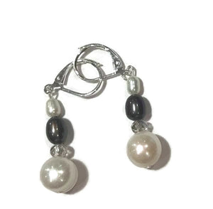 White and gray hanging pearl earrings