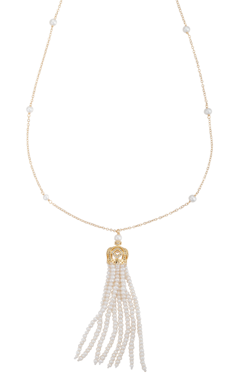 Gold and pearl tassel necklace