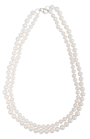 An image of a graduated double-strand white freshwater cultured pearl necklace