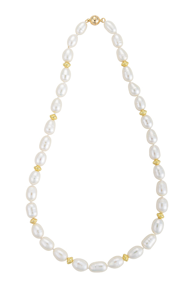 19" Single Strand Baroque Pearl Necklace with Gold Beadsj