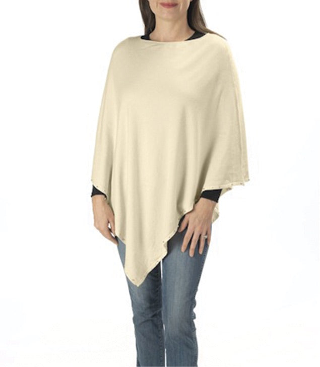 Ultra-soft winter white pearl-trimmed poncho