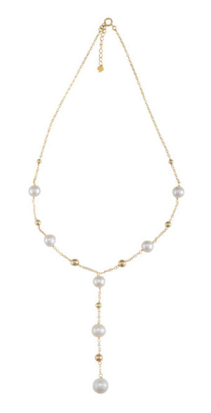 Freshwater Pearl 9ct Gold Lariat with Hanging Pearls