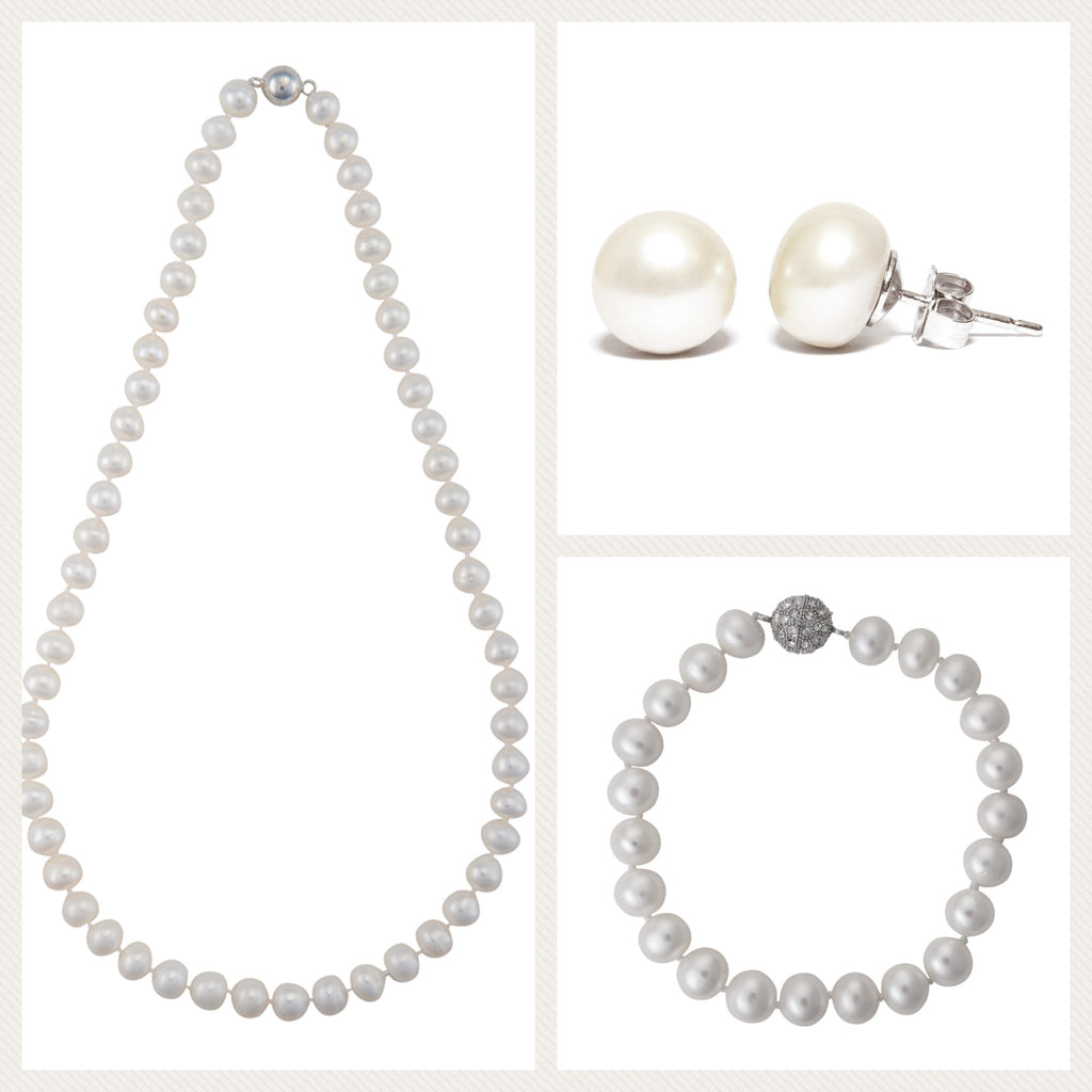 Pearls Strand, Delicate Pearl Bracelet and Pearl Studs Gift Set