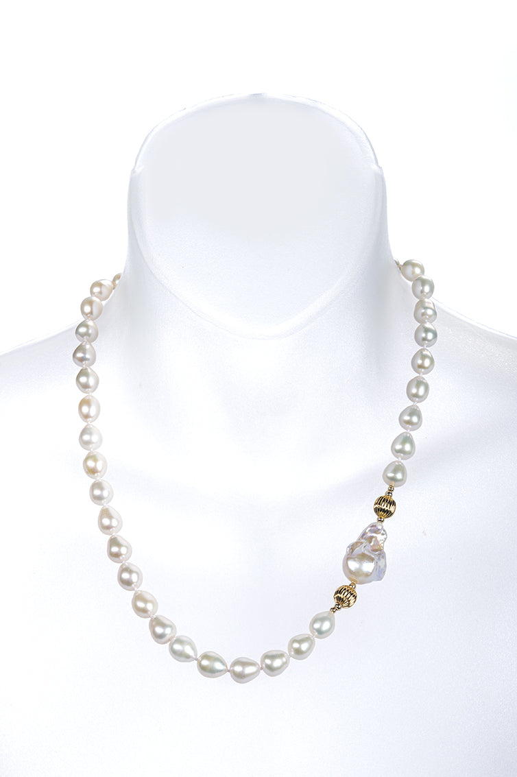 10-Strand Freshwater Pearl Necklace With Gold Beads & Clasp