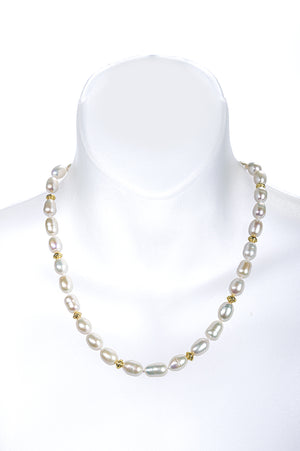 19" Single Strand Baroque Pearl Necklace with Gold Beadsj