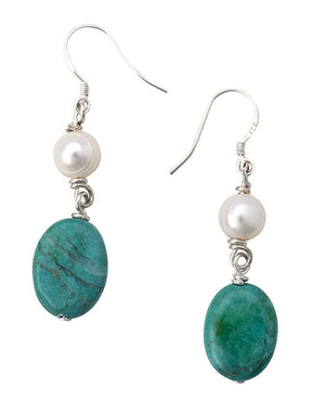 White pearl and turquoise earrings