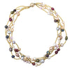 Multicolored pearl and gold bead necklace