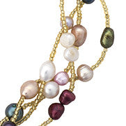Multicolored pearl and gold bead necklace