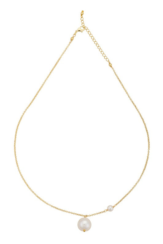 Freshwater Edison Pearl and Small Freshwater Pearl on Gold Chain