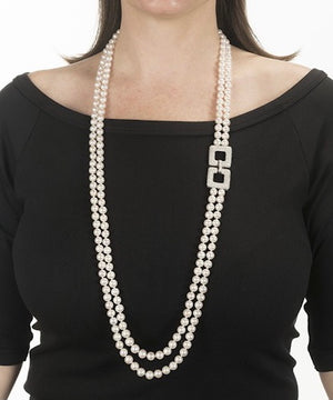 Double strand pearl necklace with crystal clasp
