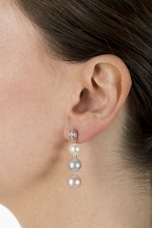 Graduated Three Pearl Pendant Earrings