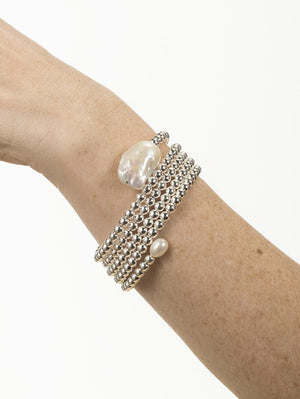 Hematite and Pearl Wrap Bracelet