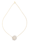 An image of a white snowball pearl cluster necklace on a gold chain